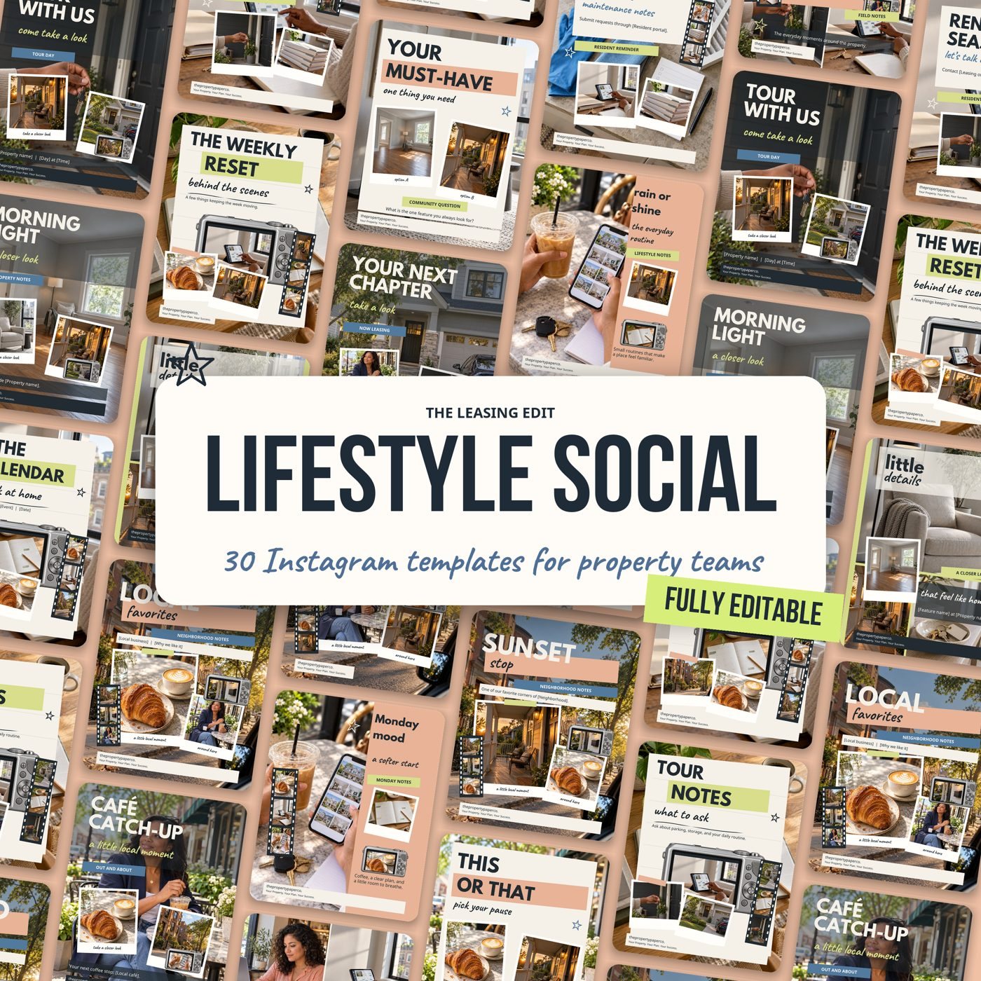 Lifestyle Social cover: a wall of editable Instagram templates in the Lifestyle Social look