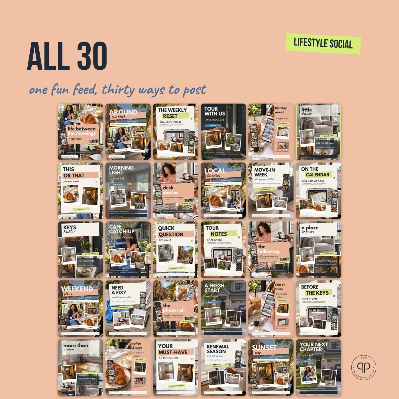 All 30 at a glance: Every template in the pack, from Lifestyle Social