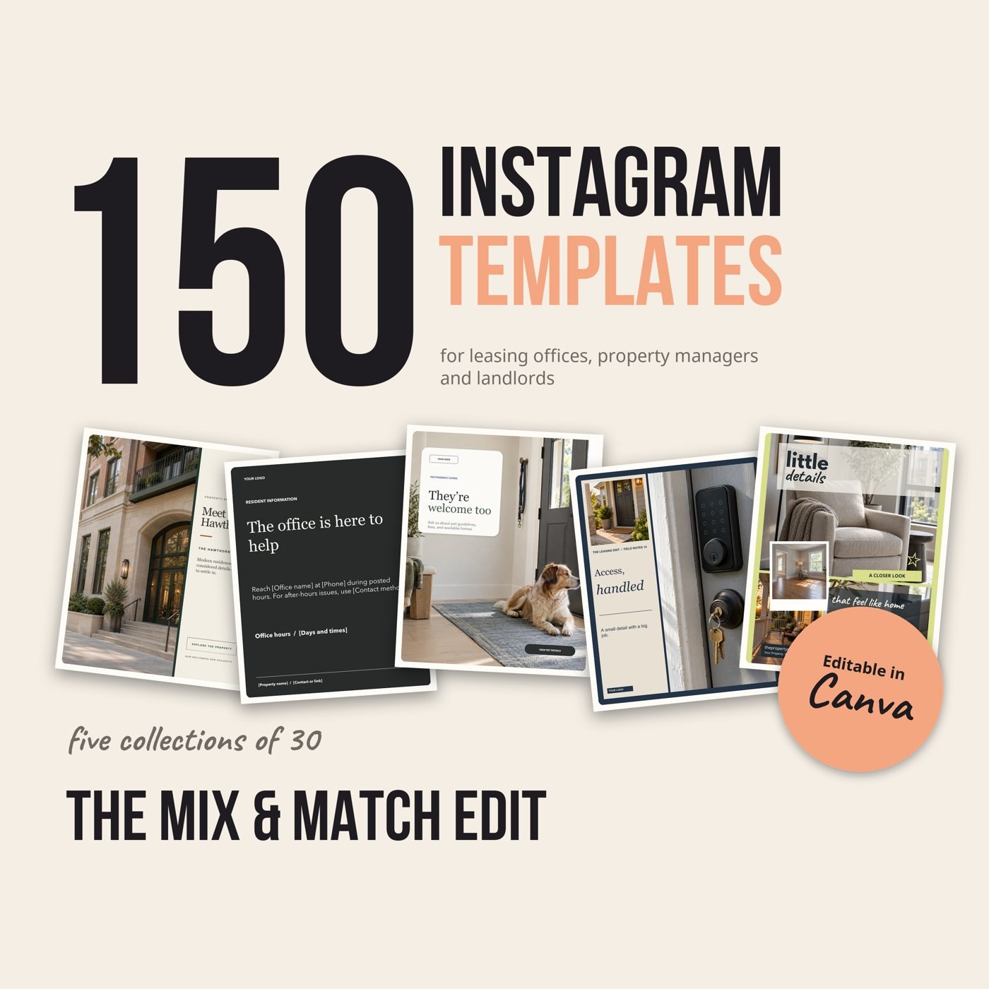 The Mix & Match Edit cover: a wall of editable Instagram templates in the Mix & Match Edit look