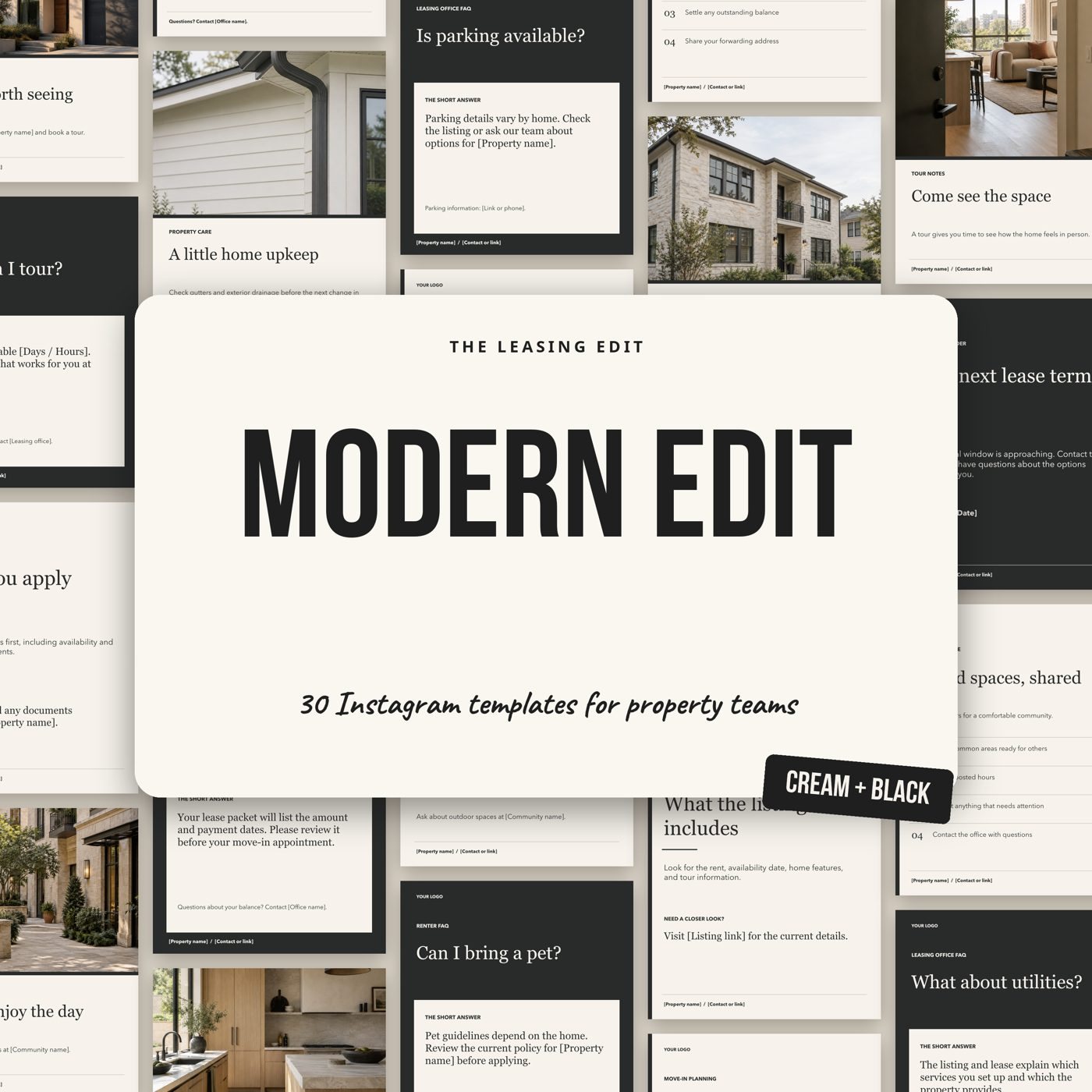 PPC Modern Editorial cover: a wall of editable Instagram templates in the Modern Editorial look