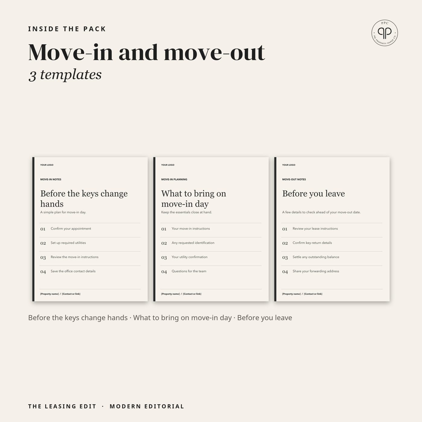 Move-in and move-out: 3 templates, from PPC Modern Editorial