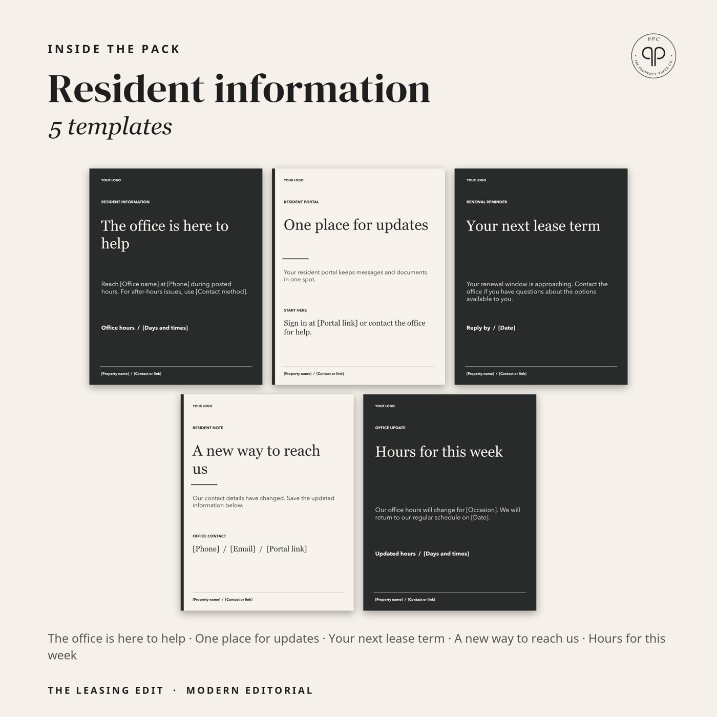 Resident information: 5 templates, from PPC Modern Editorial