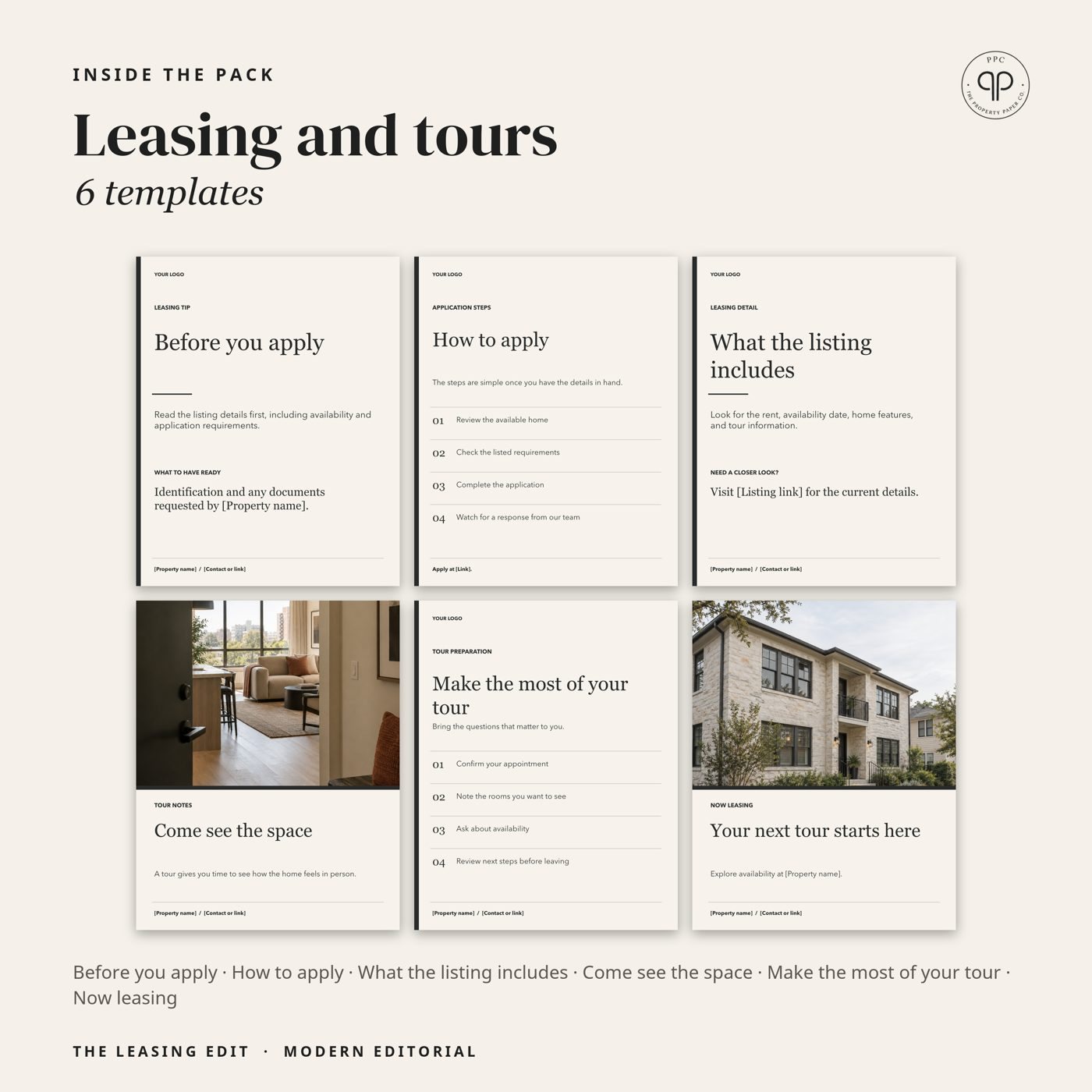 Leasing and tours: 6 templates, from PPC Modern Editorial