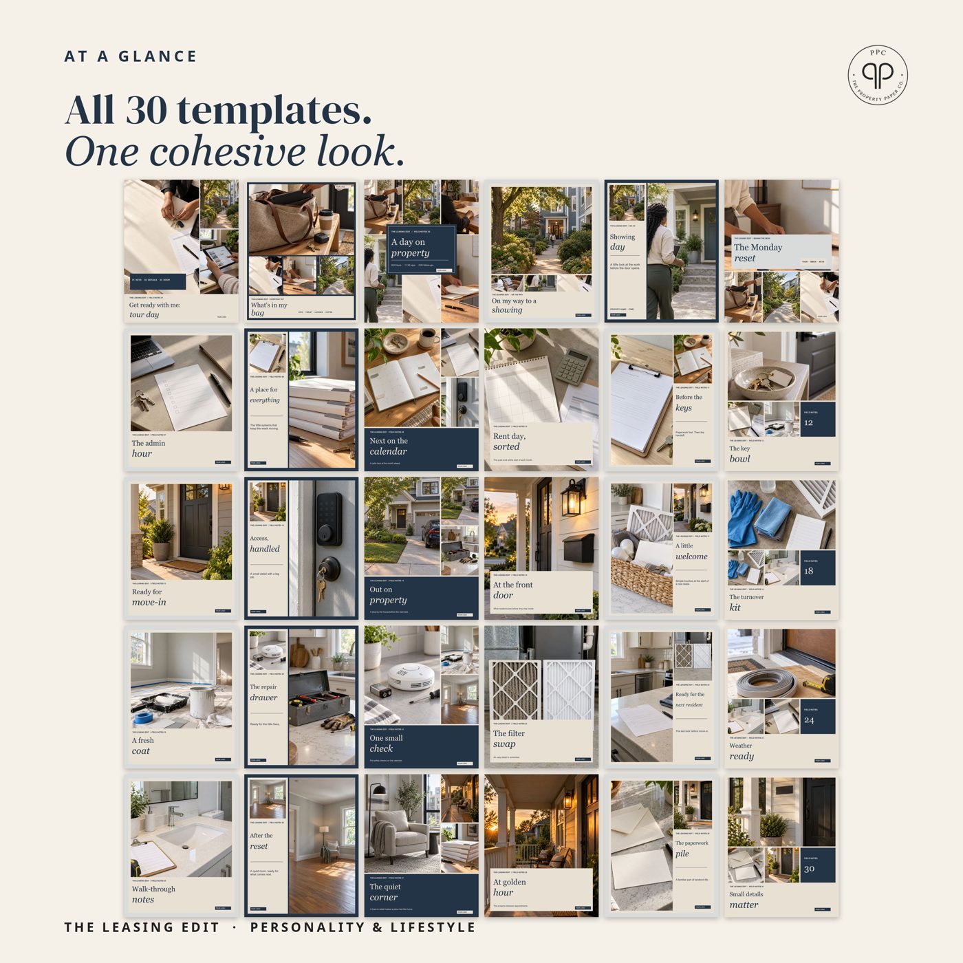 All 30 at a glance: Every template in the pack, from Personality & Lifestyle