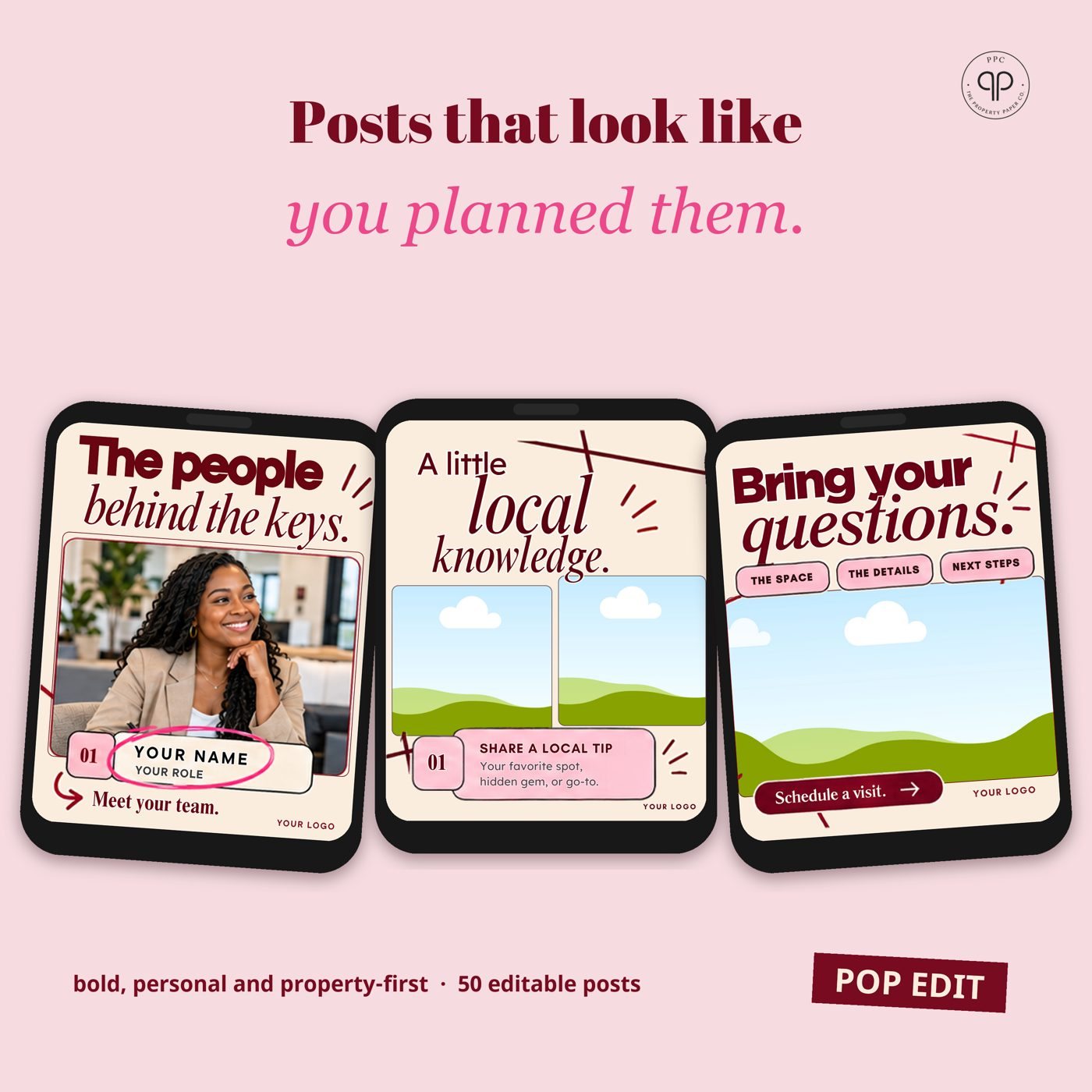 Posts that look planned: Three templates, ready to edit, from Pop Edit
