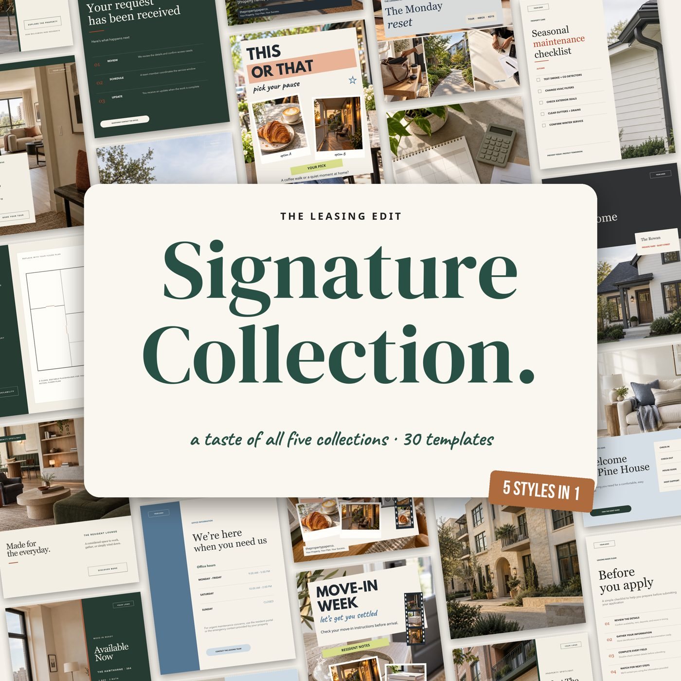 The Signature Collection cover: a wall of editable Instagram templates in the Signature Collection look