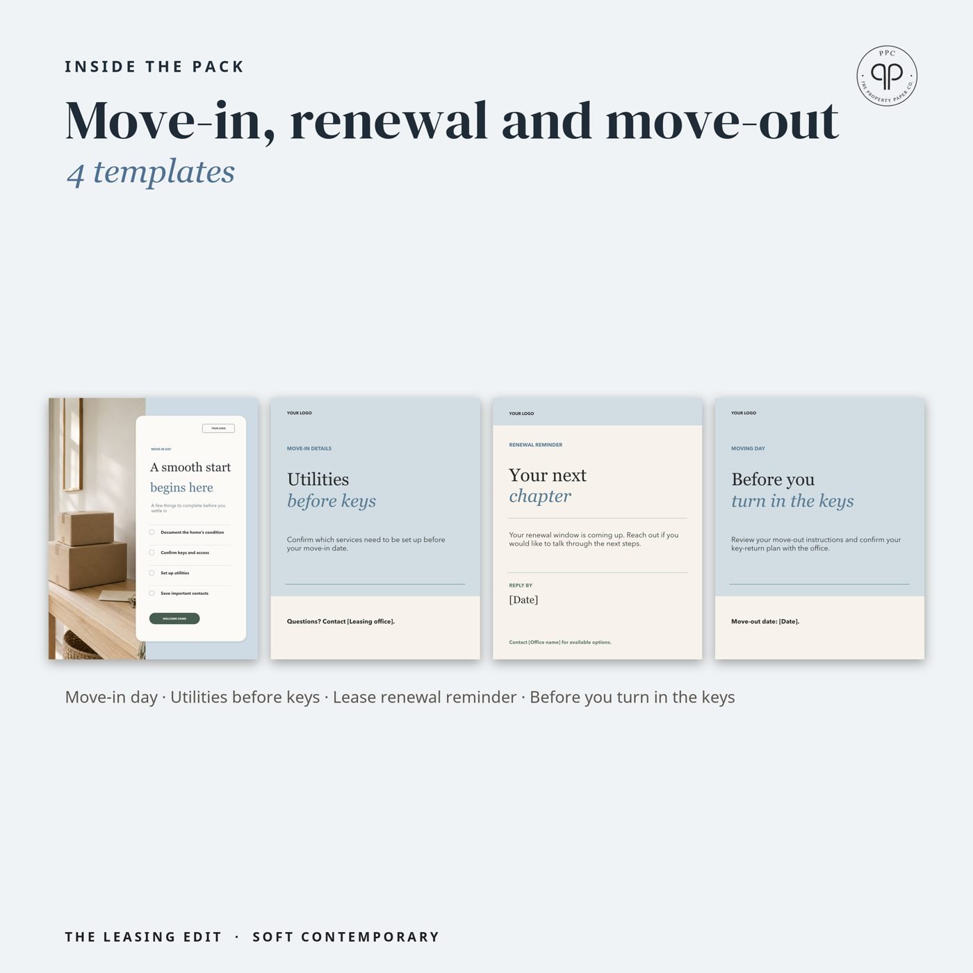 Move-in, renewal and move-out: 4 templates, from Soft Contemporary