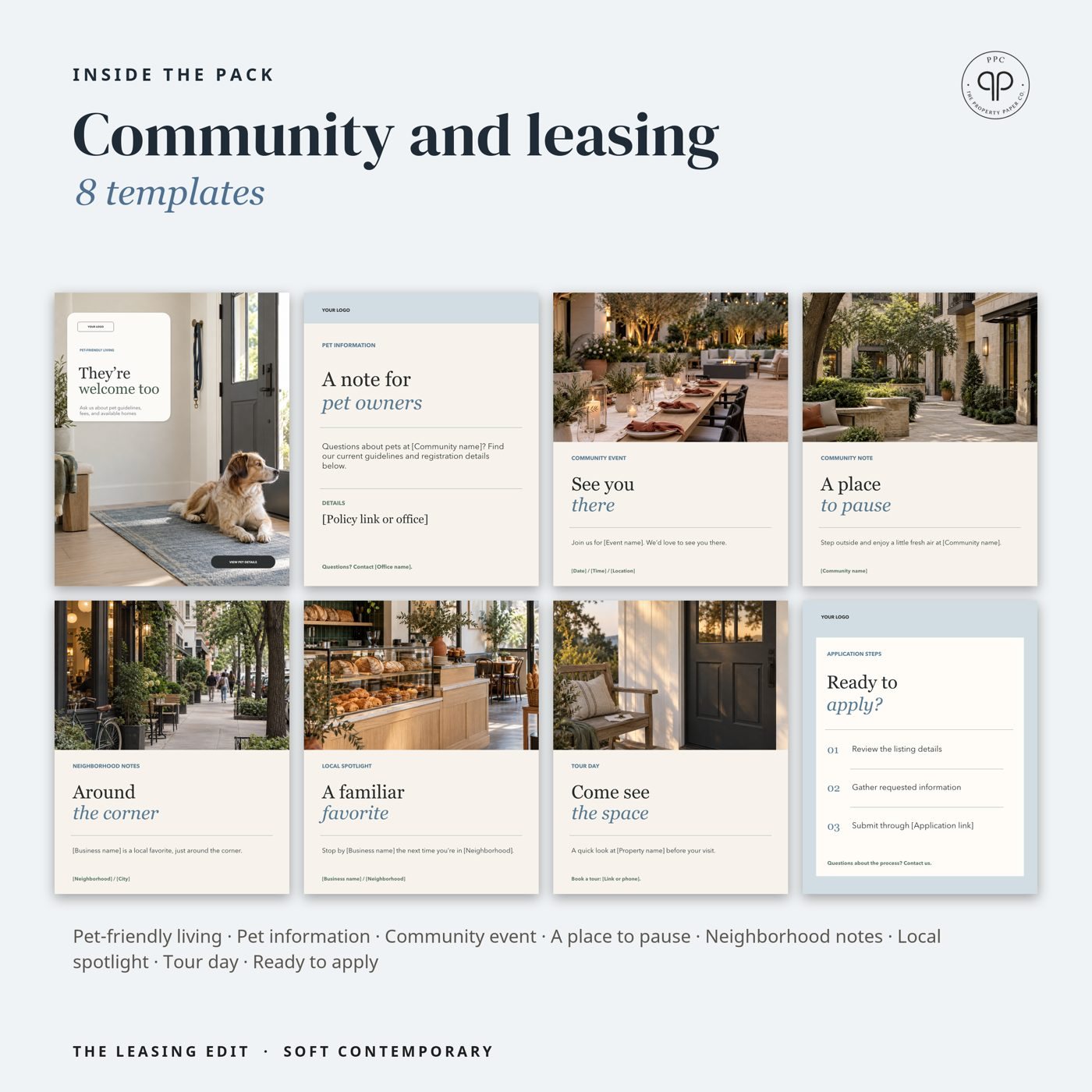 Community and leasing: 8 templates, from Soft Contemporary