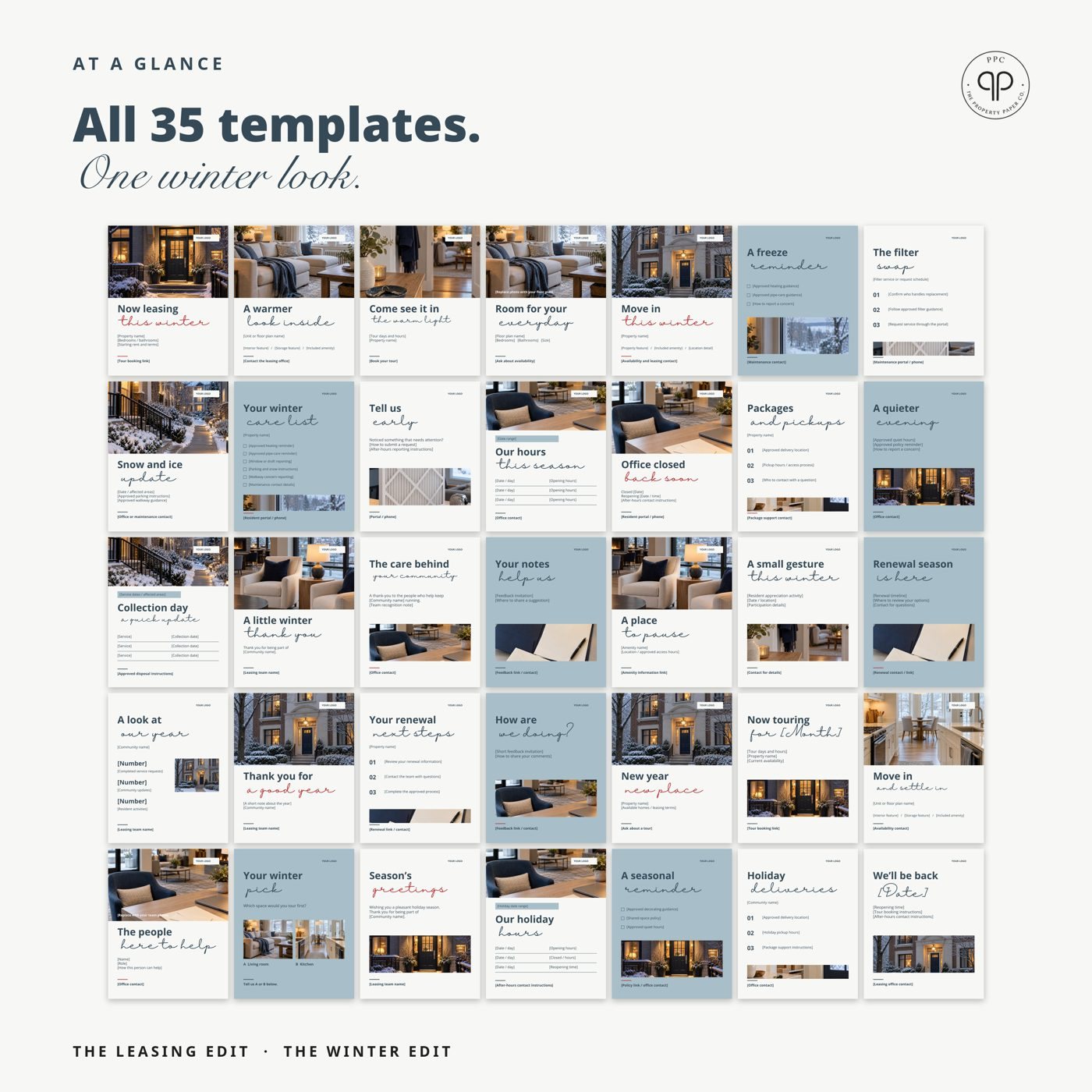 All 35 at a glance: Every template in the pack, from The Winter Edit
