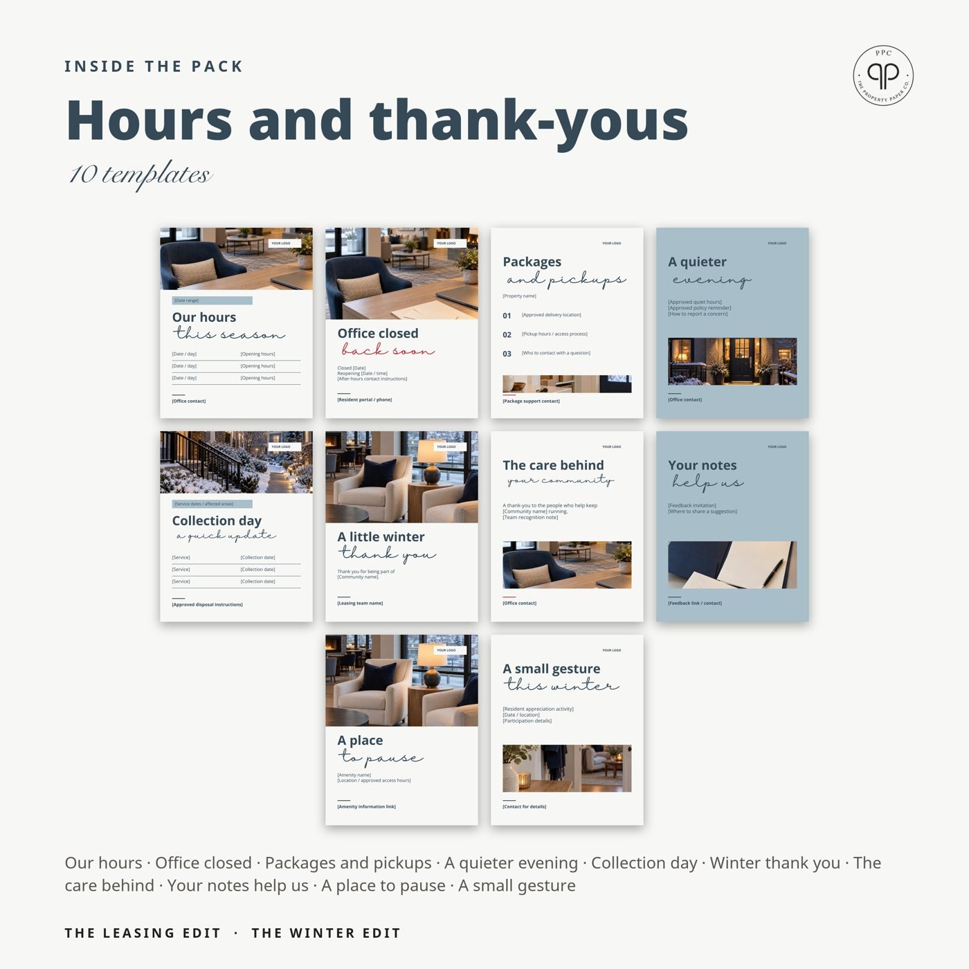 Hours and thank-yous: 10 templates, from The Winter Edit